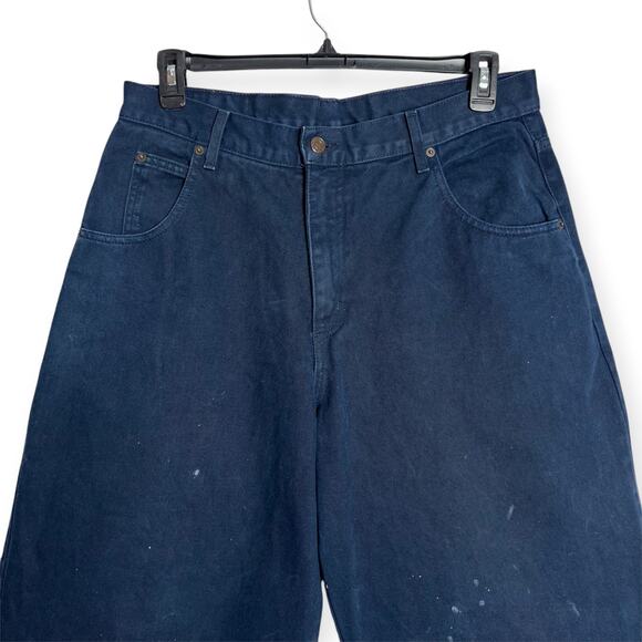 Vintage SOLO SEMORE Wide Leg Jeans SIZE 34 x 27 Indigo RAW HEM Dark Indigo Denim - Picture 7 of 11